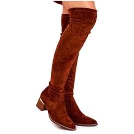 FRBS Kniehohe Stiefel für Damen Öko-Wildleder Camel Indigo mehrfarbig