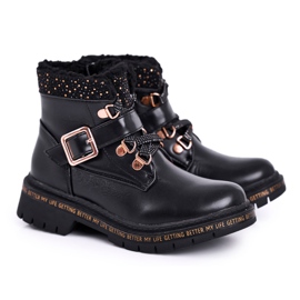 Schwarze Rhythm Kinder-Jugendstiefel mit Lammfell