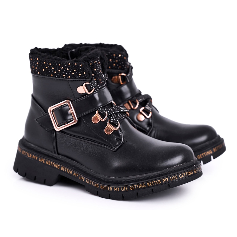 Schwarze Rhythm Kinder-Jugendstiefel mit Lammfell