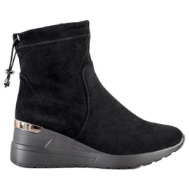 Camo Keilstiefel aus Wildleder schwarz