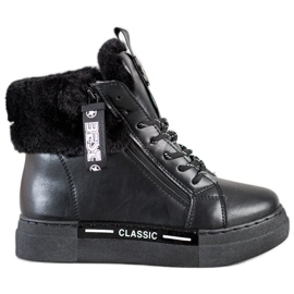 Weide Gebundene Stiefeletten mit Fell schwarz