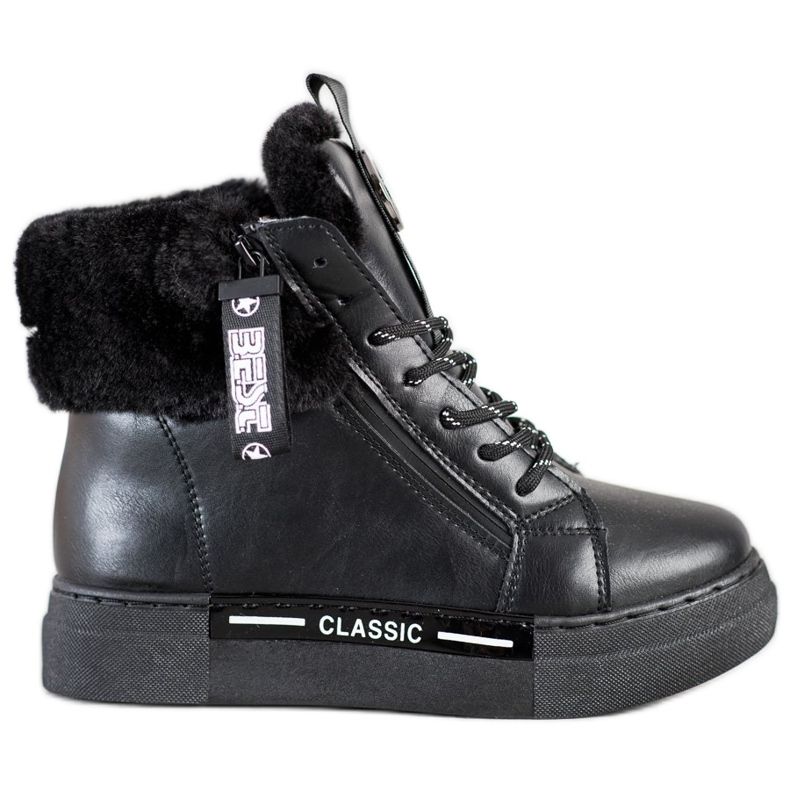 Weide Gebundene Stiefeletten mit Fell schwarz