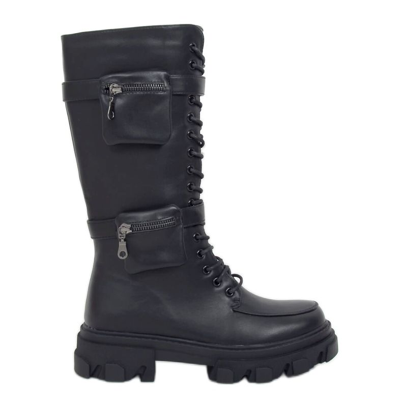 Schwarze Stiefel mit Taschen RB64P Schwarz
