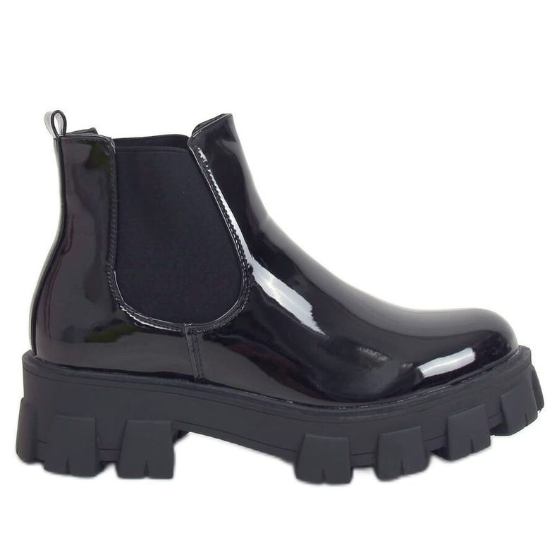 Schwarz lackierte Chelsea Boots NC1086 Black