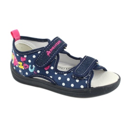 American Club Hausschuhe, Sandalen, amerikanische Kinderschuhe, Lederdecksohle navy blau rosa