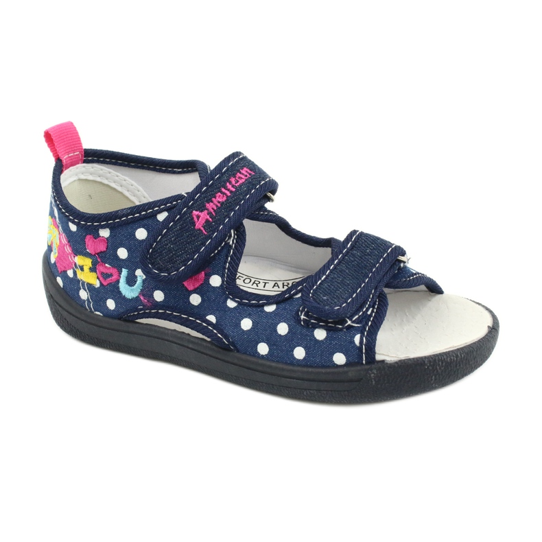 American Club Hausschuhe, Sandalen, amerikanische Kinderschuhe, Lederdecksohle navy blau rosa