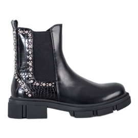 Yes Mile Schwarze Stiefel mit Zirkonia