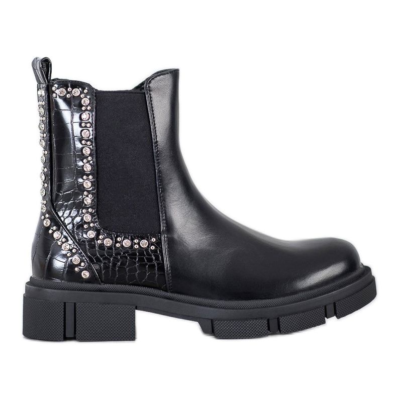 Yes Mile Schwarze Stiefel mit Zirkonia