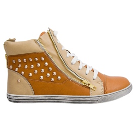 Hohe Sneakers mit Nieten Y299 Camel beige braun