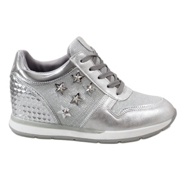 Silberne Sneakers mit Keilabsatz und Sternen BM1915-3
