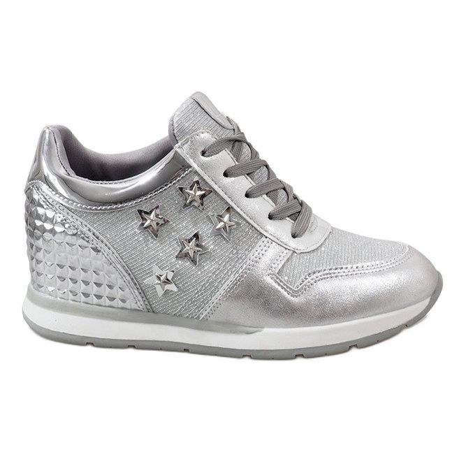 Silberne Sneakers mit Keilabsatz und Sternen BM1915-3 silber-