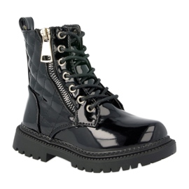 FRROCK Mit Pelz erwärmte Kinderstiefel, schwarz lackiert Say You
