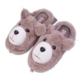 Damen Hausschuhe mit Fell Braunbär beige