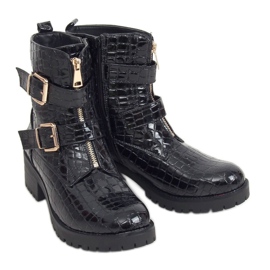 Schwarze Lackleder Damenstiefel SP74-1 Schwarz