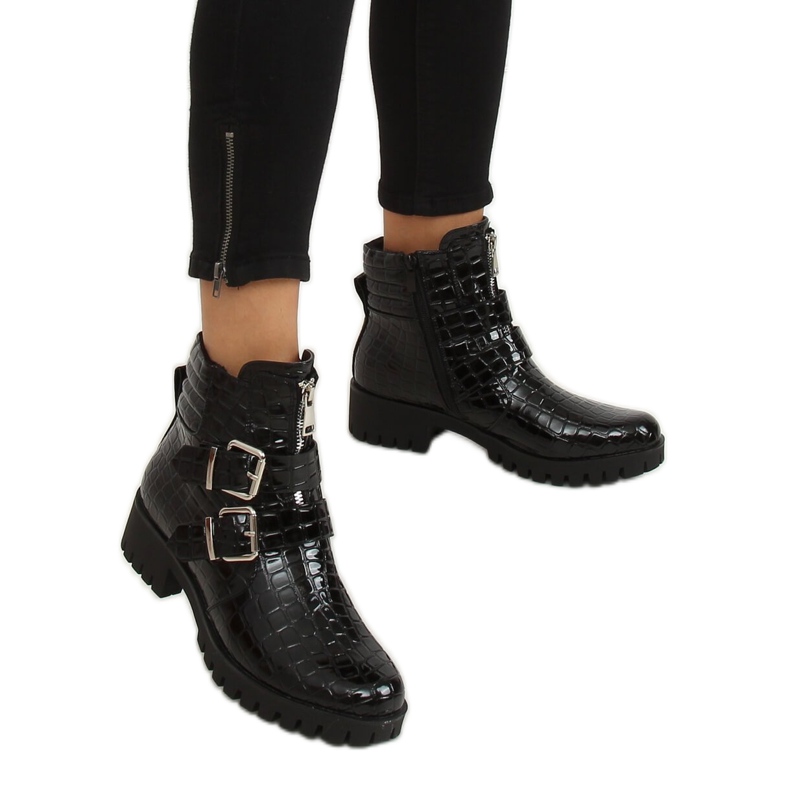 Schwarze Lackleder Damenstiefel XJ-29 Schwarz