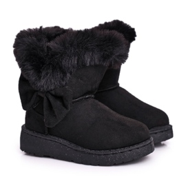 FRROCK Schwarze Vella Kinderschneeschuhe mit Pelzschleife
