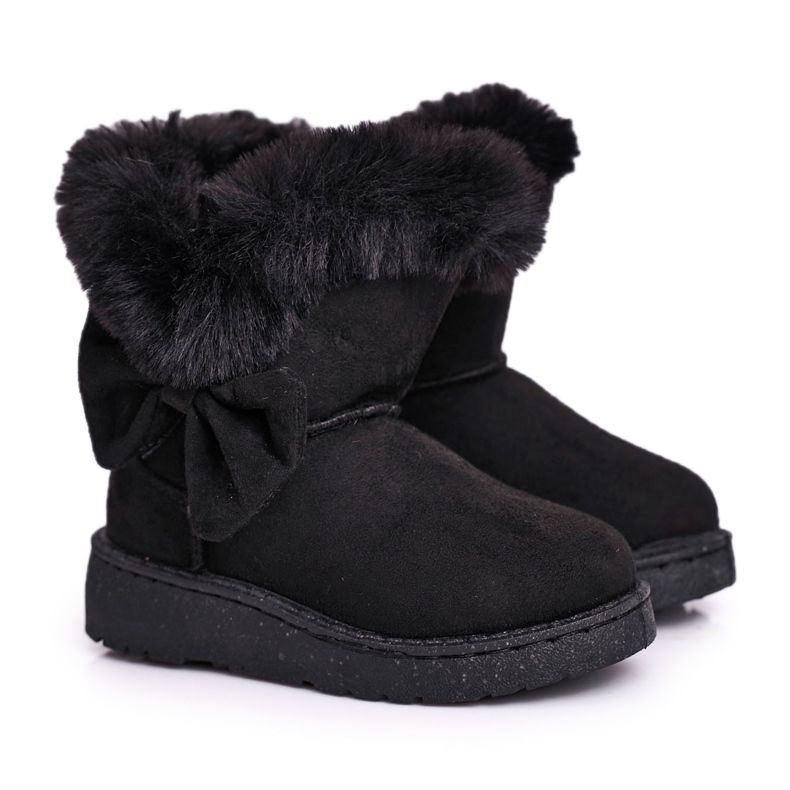 FRROCK Schwarze Kinder-Schneestiefel Vella mit Fellschleife
