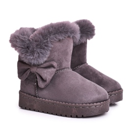FRROCK Graue Vella Kinderschneeschuhe mit Fell und Schleife