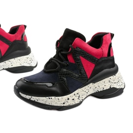 Schwarze Sport-Sneaker aus Öko-Leder-Wildleder Clavelina rot marineblau