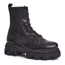 SEA Damenstiefel Schnürung mit Socke Schwarz My Need