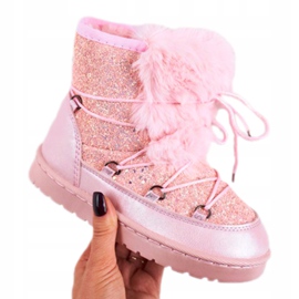 FRROCK Kinder-Schneestiefel mit Fell Rosa silber-