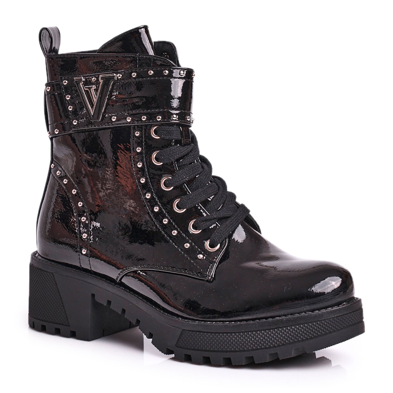 Schwarz lackierte Valeria Damen Arbeitsstiefel