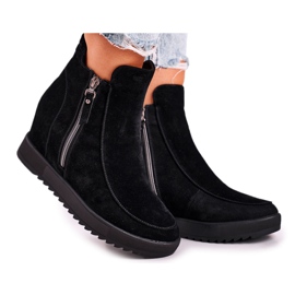 Damen Stiefeletten Wildleder Schwarz Silvia