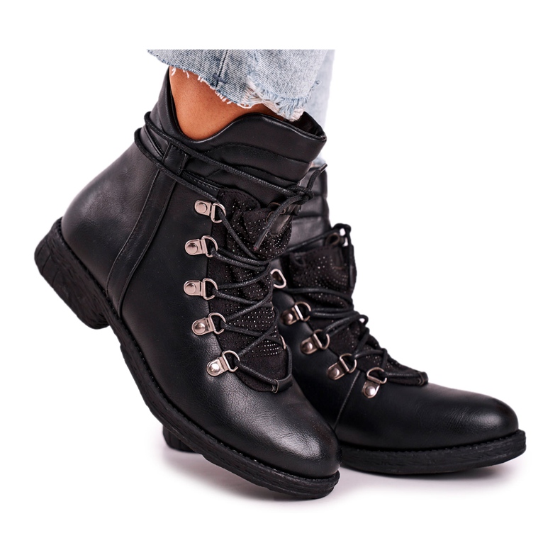 Damen Schwarz Warme Stiefel mit Cubic Zirkonia Gisele