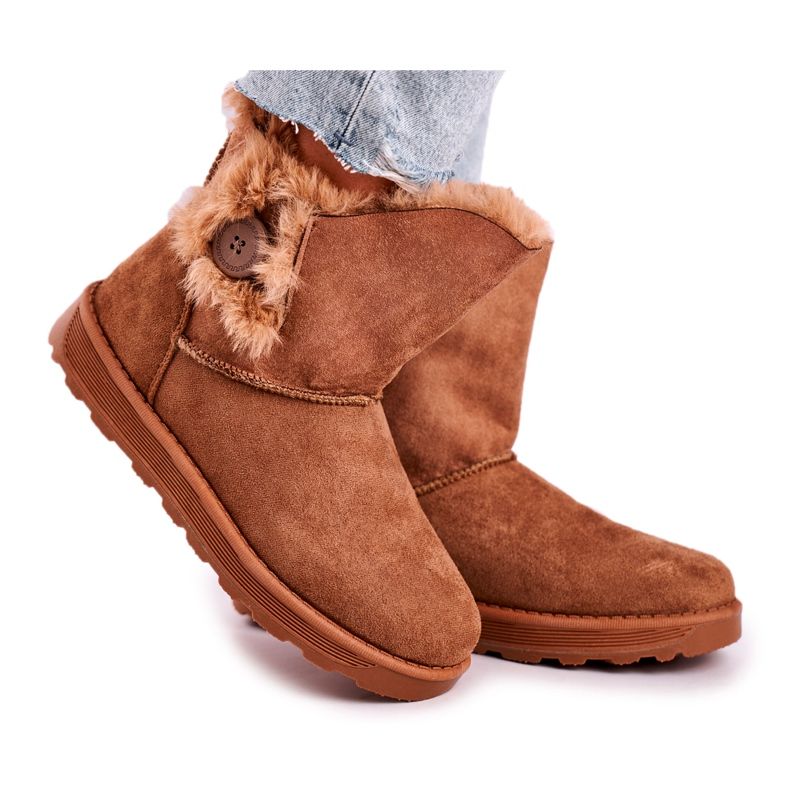 Stiefel Wildleder mit Fell brauner Knopf