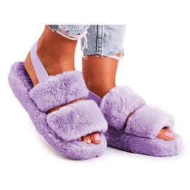FRJ Damen Hausschuhe auf dem Plateau Pelz Violet Zuckerwatte lila
