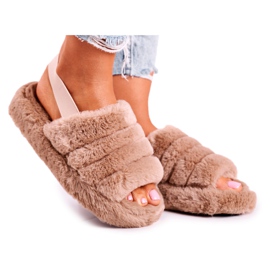 FJ1 Damenhausschuhe auf der Plattform Furry Brown Khaki Snowflake braun