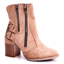 MSMG Damenstiefel mit Absatz Wildleder Beige Anabelle