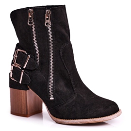 MSMG Damenstiefel mit Absatz Wildleder Schwarz Anabelle