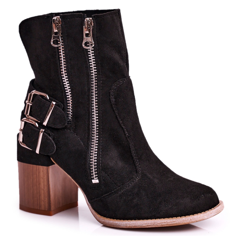 MSMG Damenstiefel mit Absatz Wildleder Schwarz Anabelle