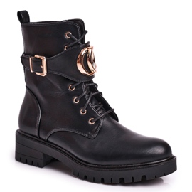 SEA Damenstiefel Schnürarbeiter Schwarzgold