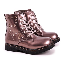 Warme Kinderstiefel mit Strasssteinen Lackiert Fame silber- grau