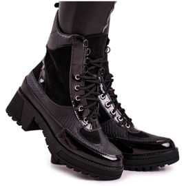 Boots Workers Warmed Schwarz mit Animal-Print Helena