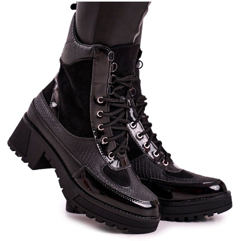 Boots Workers Warmed Schwarz mit Animal-Print Helena