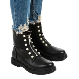 Schwarze flache Arbeitsstiefel für Damen