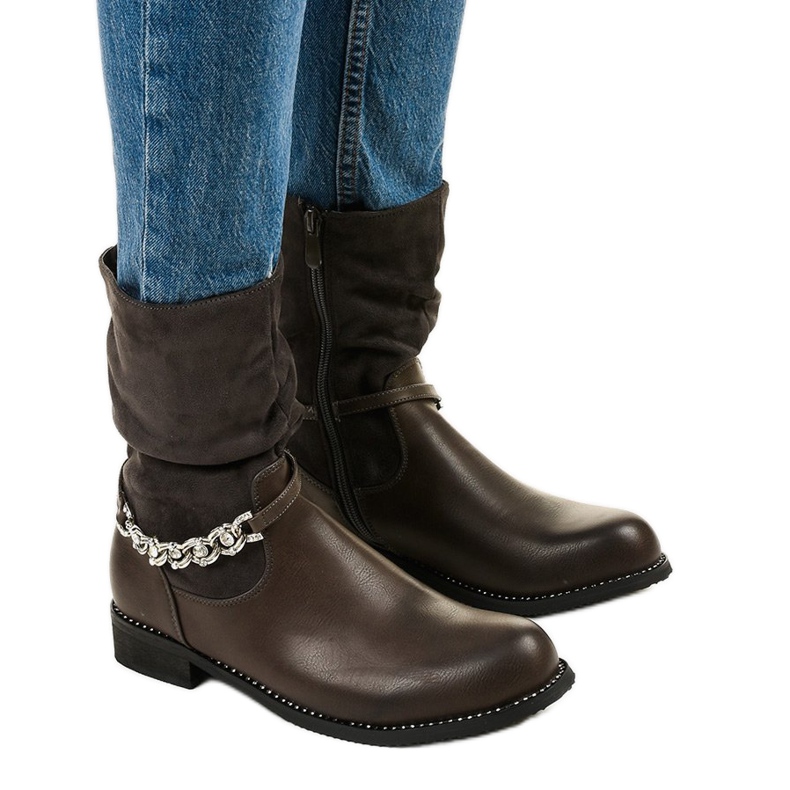 Graue flache Stiefeletten mit Petgell-Reißverschluss