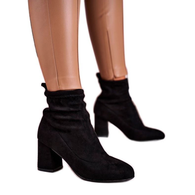 Klassische Stiefel für Damen mit Absatz Wildleder Schwarzer Ring