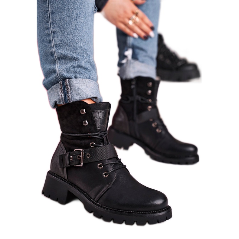 Damen Schwarz Starke Warme Stiefel Workers