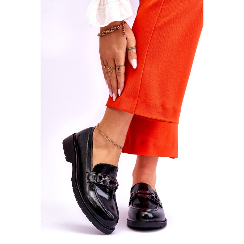 S.Barski Lackierte Mokassins-Loafer mit schwarzer Maura-Dekoration 1