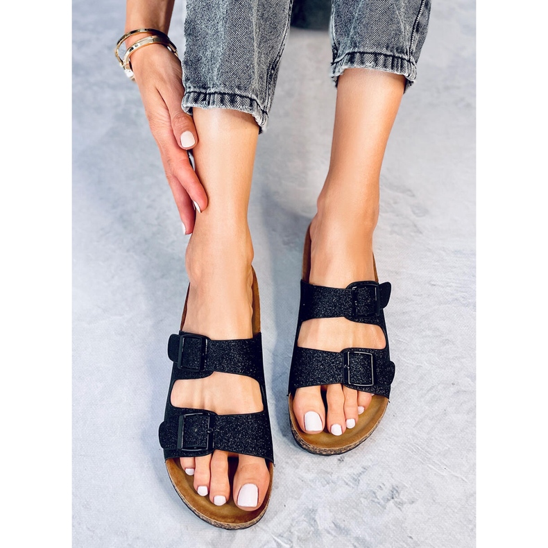 Alexa Schwarze glitzernde Korkhausschuhe 1