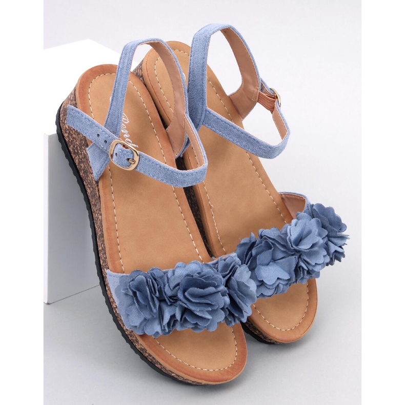 Keilsandalen mit Pionter Blue-Blumen blau 1