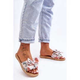 Damenhausschuhe mit Stoffschleife Beige Blossom 1