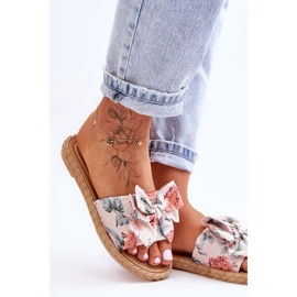 Damenhausschuhe mit Stoffschleife Beige Blossom 2