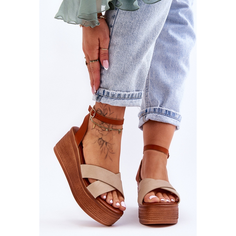 Bequeme Damen-Keilsandalen Braun-Beige Laurie 1