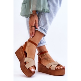 Bequeme Damen-Keilsandalen Braun-Beige Laurie 2