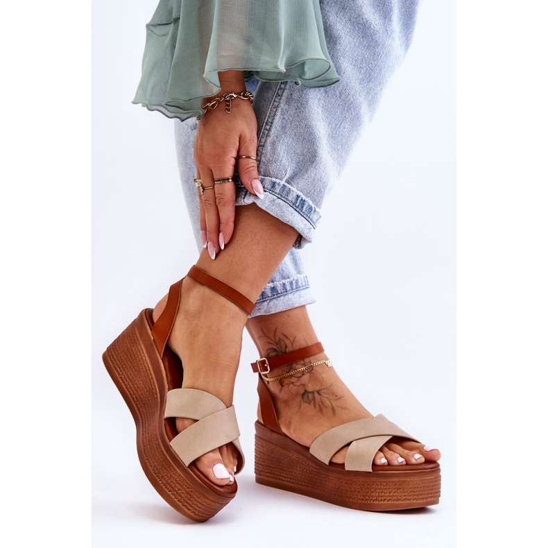 Bequeme Damen-Keilsandalen Braun-Beige Laurie 2